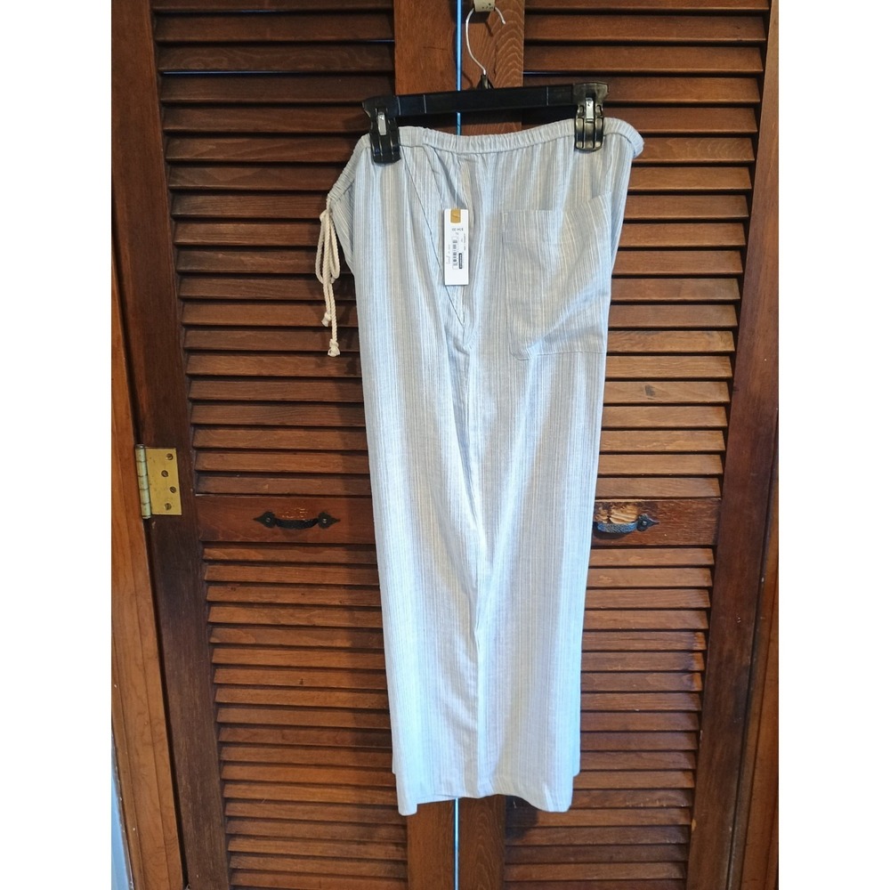 NWT Land N Sea Pants Blue & White Linen Womens Wide Leg Ankle Coastal Boho XL